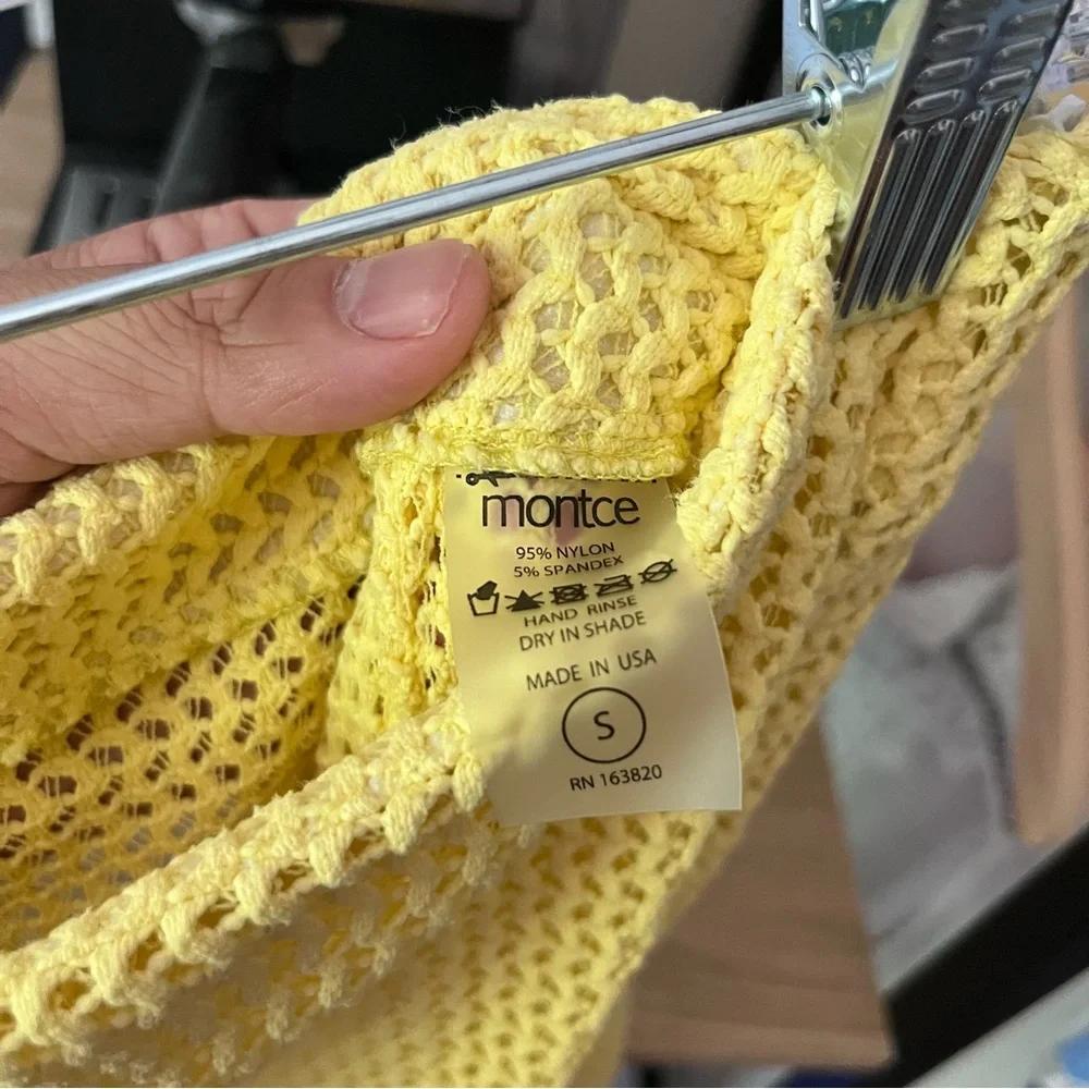 MONTCE yellow canary butter open‎ knit coverup beach mini skirt stretchy